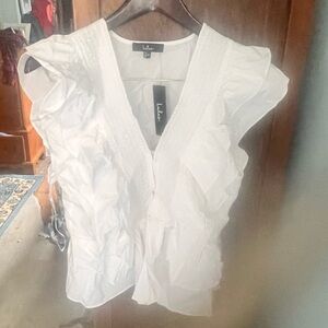 Lulu's White Ruffled V-Neck Blouse
